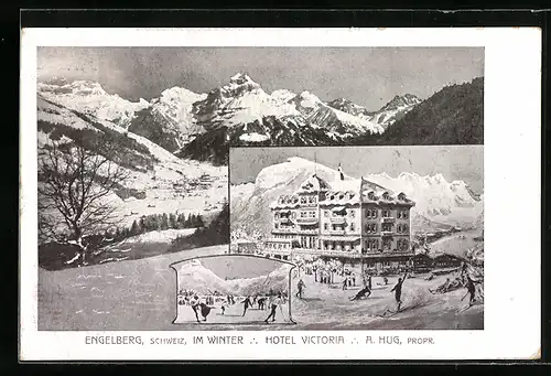 AK Engelberg, Hotel Victoria von A. Hug, Gebirgspanorama