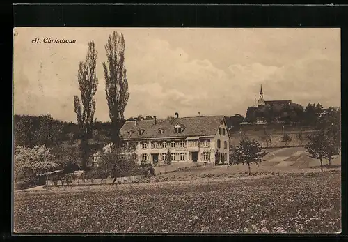 AK Basel-St. Chrischona, Hotel und Kirche im Frühling