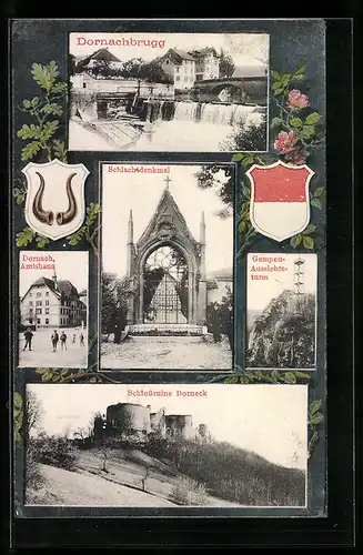 AK Dornachbrugg, Schlachtdenkmal, Amtshaus, Schlossruine Dorneck