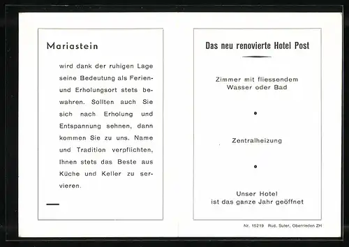 Künstler-AK Mariastein, Hotel Post