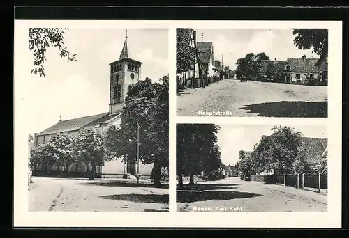 AK Honau, Partie am Kehl, an der Kirche, auf der Hauptstrasse