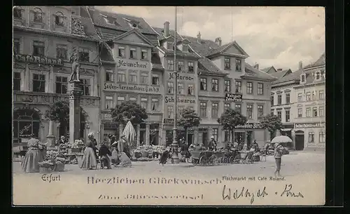 AK Erfurt, Fischmarkt mit Café Roland