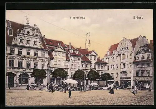 AK Erfurt, Fischmarkt mit Cafe Roland und Geschäften