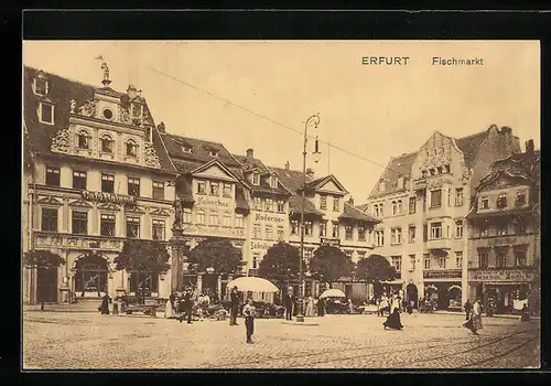 AK Erfurt, Fischmarkt mit Cafe Roland und Geschäften