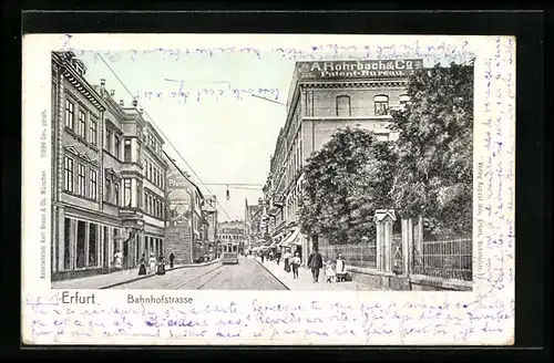 AK Erfurt, Blick in die Bahnhofstrasse mit Strassenbahn