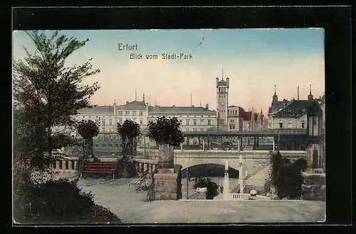 AK Erfurt, Blick vom Stadt-Park zum Bahnhof