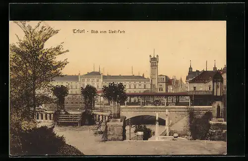 AK Erfurt, Blick vom Stadt-Park zum Bahnhof