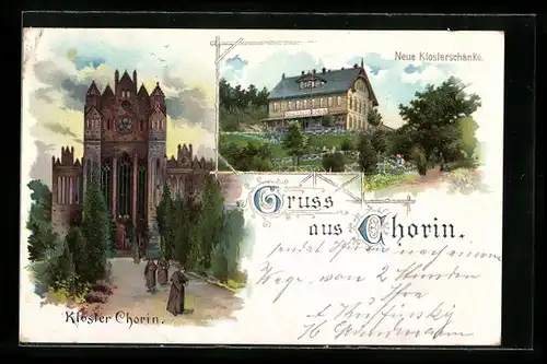 Lithographie Chorin, Neue Klosterschänke und das Kloster