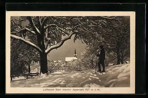 AK Stein, Winterlandschaft und Kirche im Schnee