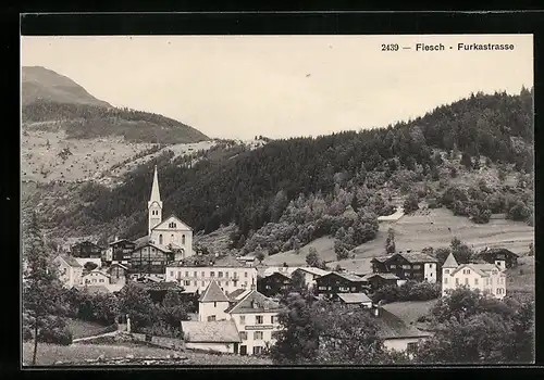 AK Fiesch /Furkastrasse, Ortsansicht mit Kirche