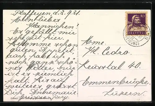 AK Plaffeyen, Generalansicht mit Kirche & Guggisberg