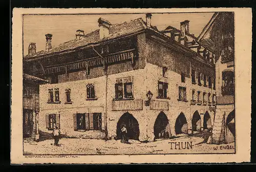 Künstler-AK Thun, Haus mit Bogengang