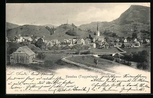 AK Nesslau / Toggenburg, Ortsansicht mit Kirche