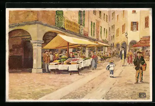 Künstler-AK Lugano, Piazza Dante