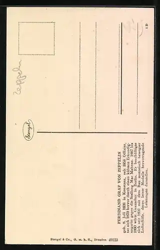 Künstler-AK Ferdinand Graf von Zeppelin in Uniform