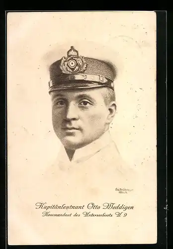 Künstler-AK Kapitänleutnant Otto Weddigen, Kommandant des Unterseeboots U9