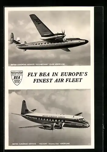 AK Flugzeug Elizabethan Class und Viscount Discovery Class, British European Airways, über den Wolken