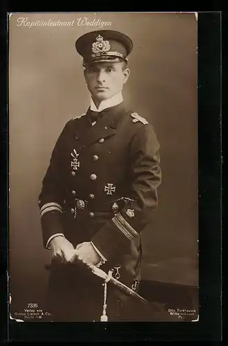 AK Kapitänleutnant Weddigen in Uniform mit Orden Eisernes Kreuz und Dolch