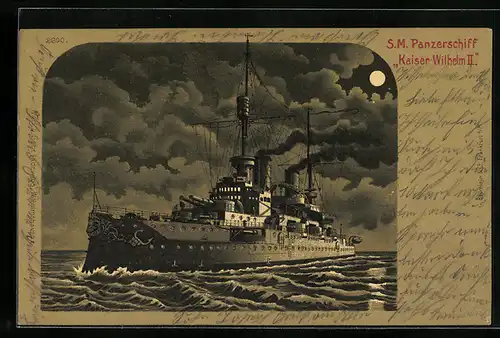 Lithographie S. M. Panzerschiff Kaiser Wilhelm II.