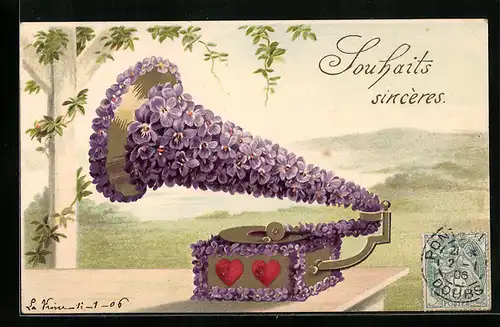 AK Grammophon aus Veilchen, Blumenbild