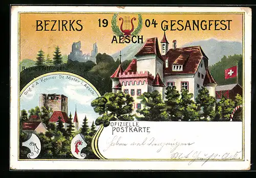 Künstler-AK Aesch, Bezirks Gesangfest 1904, Offizielle Postkarte