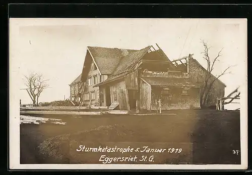 AK Eggersriet, Sturmkatastrophe Januar 1919, Stark beschädigtes Haus