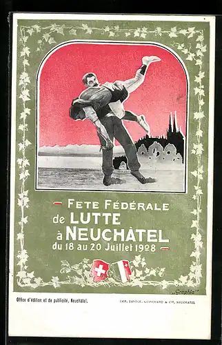 AK Neuchatel, Fete Fédérale de Lutte 1908