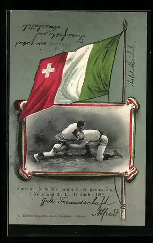 AK Neuchâtel, Fête contonale de gymnastique 1902, Zwei Ringer