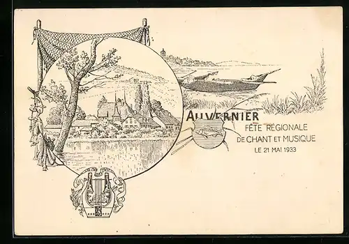 Künstler-AK Auvernier, Fête Régionale de Chant et Musique 1933, Sängerfest