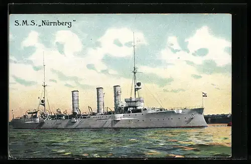 AK Kriegsschiff SMS Nürnberg vor Küste, Ostasiengeschwader