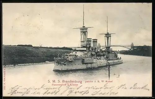 AK SMS Brandenburg passiert d. K. W. Kanal, Panzerschiff I Klasse, Ostasiengeschwader