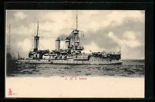AK Kriegsschiff SMS Wörth auf See, Ostasiengeschwader
