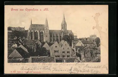 AK Oppenheim a. Rh., Ortsansicht mit Kirche