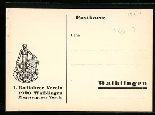 AK Waiblingen, 1. Radfahrer-Verein 1900