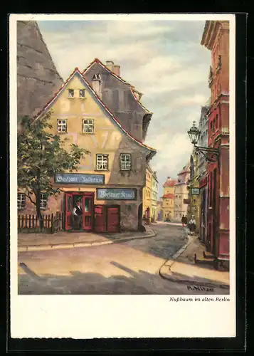 Künstler-AK Alt-Berlin, Gasthaus Nussbaum im alten Berlin