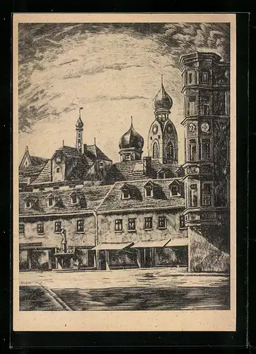 Künstler-AK Rosenheim, Blick über den Ludwigsplatz