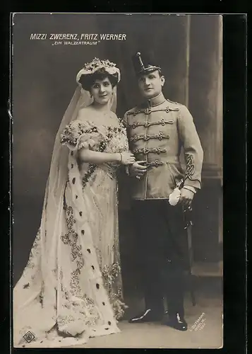 AK Mizzi Zwerenz und Fritz Werner als Hochzeitspaar in Ein Walzertraum