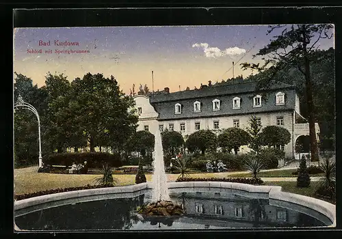 AK Bad Kudowa, Schloss mit Springbrunnen