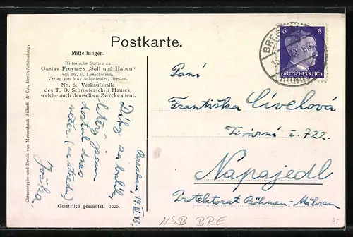AK Breslau, Gutav Freytags Soll & Haben, Verkaufshalle