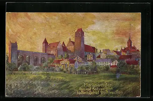 Künstler-AK Marienwerder / Kwidzyn, Blick auf den Dom und das Amtsgericht