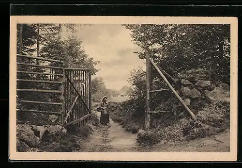 AK Hain, Frau am Wildgatter