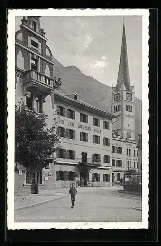 AK Hofgastein, Moser zum Goldenen Adler mit der Kirche