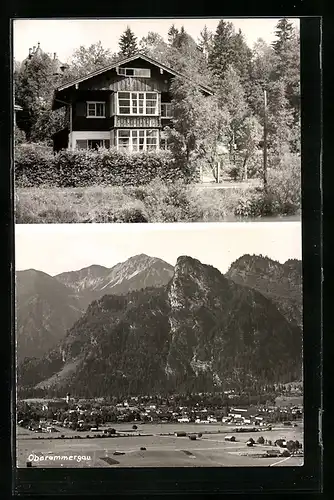 AK Oberammergau, Haus am Waldrand, Panorama