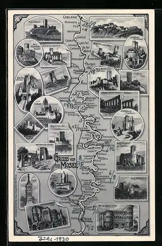 AK Trier, verschiedene Ansichten von Koblenz bis Trier entlang der Mosel