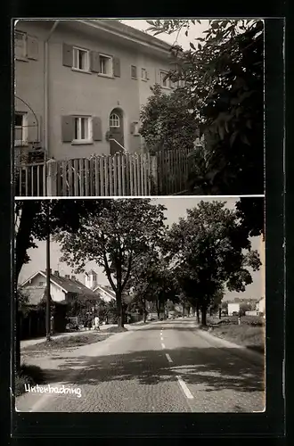 AK Unterhaching, Strassenpartie am Ortseingang, Reihenhäuser