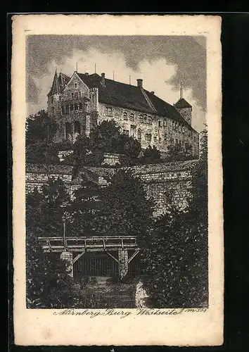 Künstler-AK Nürnberg, Burg von der Westseite