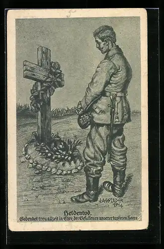 Künstler-AK Heldentod, Gedenket treu allzeit in Ehre..., Kriegsgräber, Völkerkrieg 1914, Deutsche Wehr