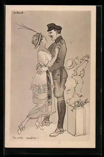 Künstler-AK Soldat kehrt zurück und trifft auf seine Liebste