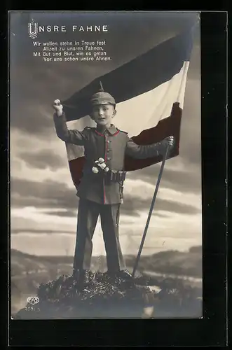 AK Unsre Fahne, Kind in Uniform hält Fahne