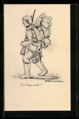Künstler-AK Schnauze voll!, Soldatenhumor